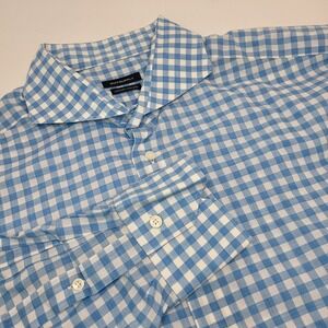 Suitsupply  Button Up Shirt Mens 44-7 17.5L Blue Gingham Check‎